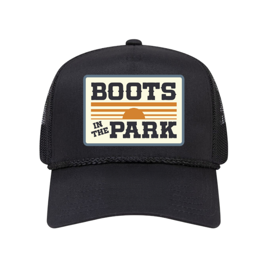 Black Sunset Patch Trucker Rope Hat
