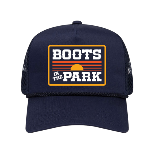 Navy Sunset Patch Trucker Rope Hat